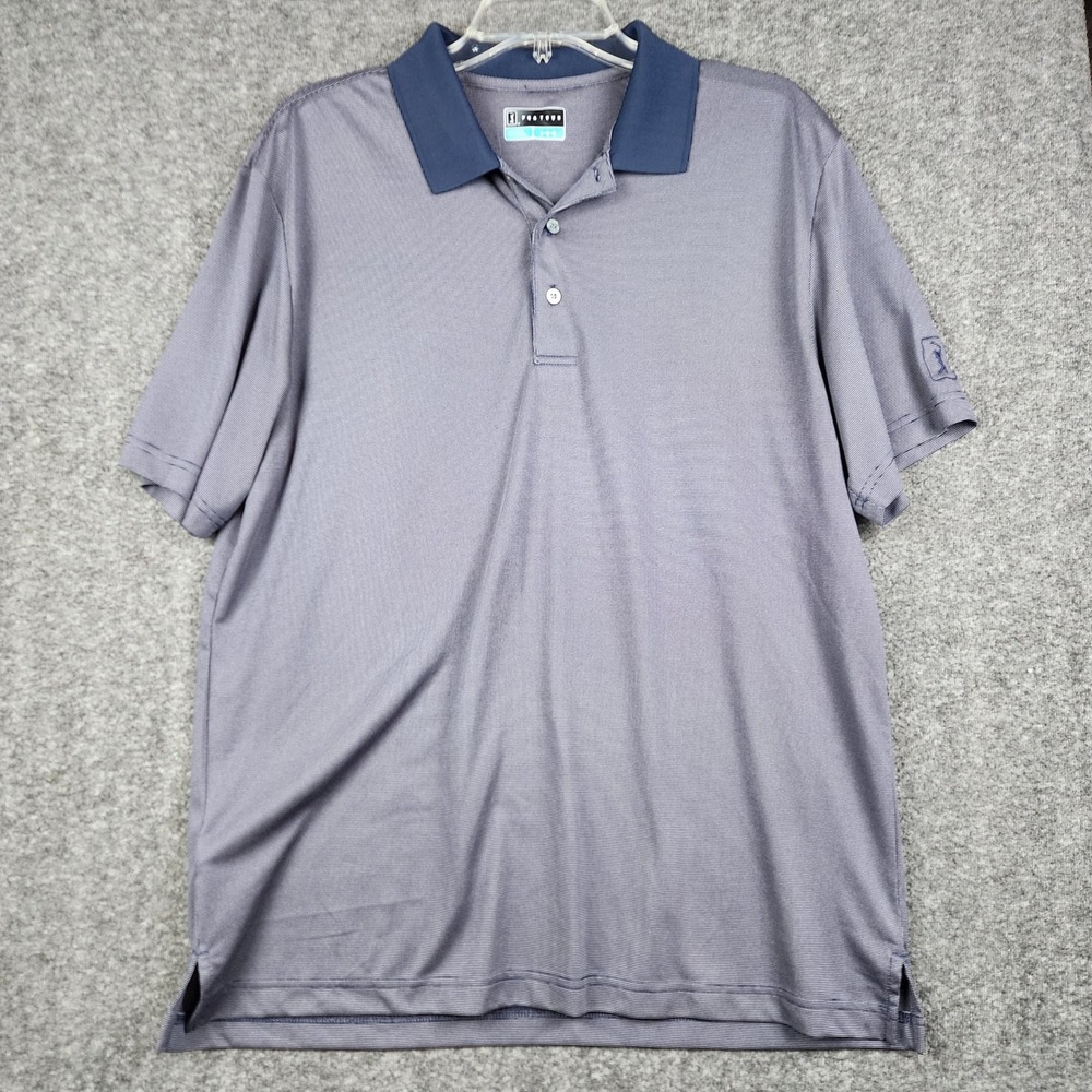 PGA Tour Polo Shirt Mens Large Blue Micro Pattern Short Sleeve Golf Top‎